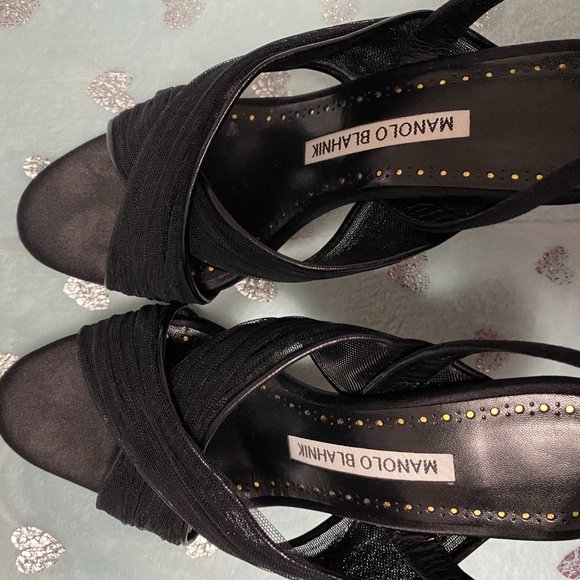 MANOLO BLAHNIK Black criss-cross Heels sz 5-NIB - Picture 7 of 9